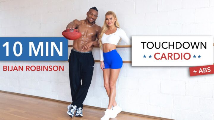 10 MIN TOUCHDOWN CARDIO with Bijan Robinson – no jumping, quick feet, calorie burner I  Bonus: Abs
