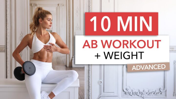 10 MIN AB WORKOUT + WEIGHT – floor only, build muscle SIZE, gym style I Dumbbell + Bench / Sofa